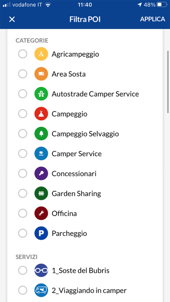 app viaggi camper infinity